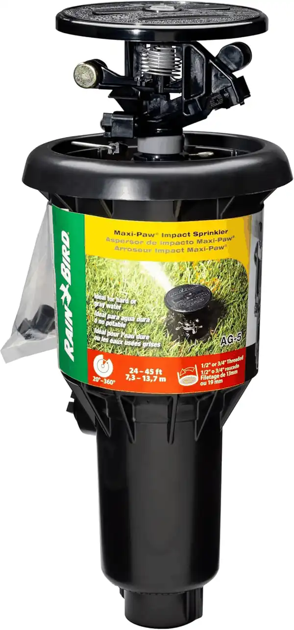  Rain Bird AG-5 All Gallonage Pop-Up Impact Sprinkler, Adjustable 20deg - 360deg Pattern, 24' - 45' Spray Distance