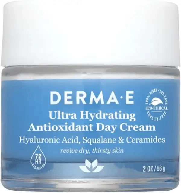  Derma E Ultra Hydrating Antioxidant Day Cream \u2013 Face Moisturizer with Hyaluronic Acid, Squalane, and Ceramides to Smooth and Nourish, Hydrating Face Moisturizer for Sensitive Skin, 2 Fl Oz