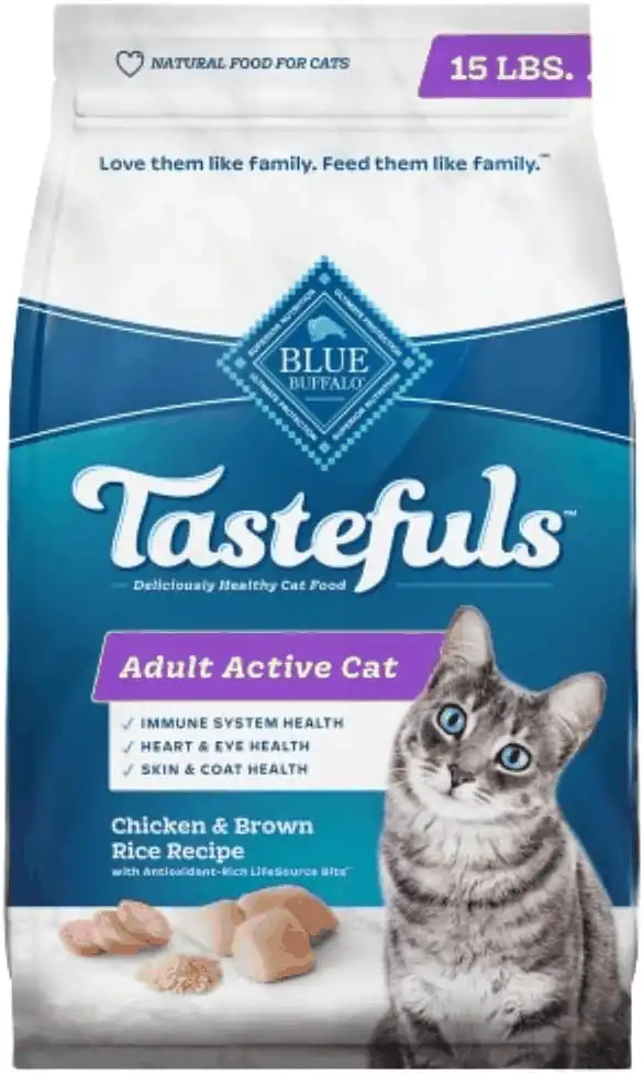  Blue Buffalo Tastefuls Natural Dry Food for Active Adult Cats, Chicken and Brown Rice Recipe, 15-lb. Bag