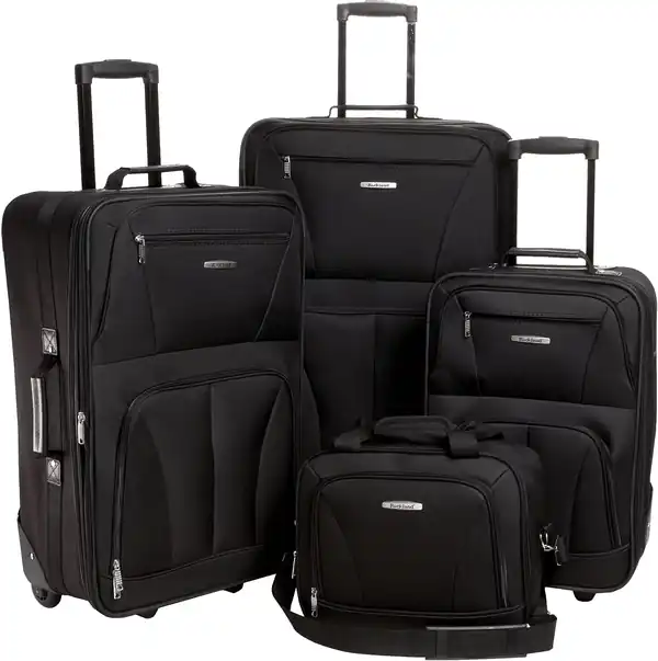 Rockland Journey Softside Upright Luggage Set,Expandable, Lightweight, Black, 4-Piece (14\/19\/24\/28)