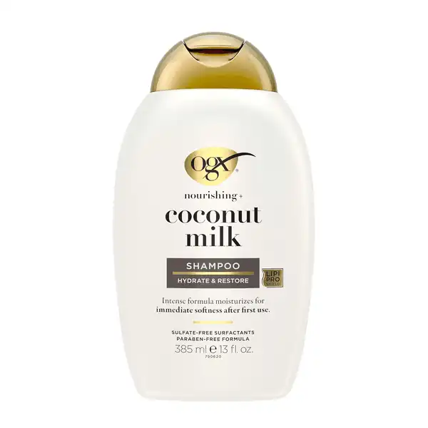  OGX Nourishing + Coconut Milk Moisturizing Shampoo, Hydrating & Restoring Shampoo Moisturizes for Soft Hair After the First Use, Paraben-Free, Sulfate-Free Surfactants, 13 fl. oz