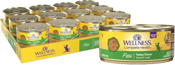  Wellness Complete Health Grain-Free Wet Canned Cat Food, Natural Ingredients, Made with Real Meat, All Breeds, Smooth Pate (Turkey Dinner, 5.5-Ounce Can, Pack of 24)