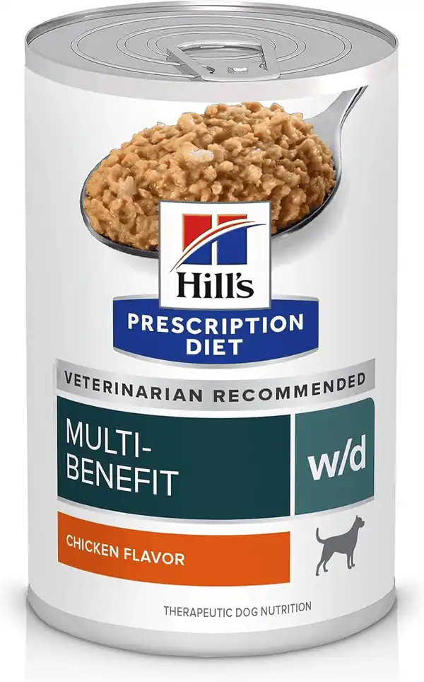  Hill's Prescription Diet w\/d Multi-Benefit Digestive\/Weight\/Glucose\/Urinary Management with Chicken Wet Dog Food, Veterinary Diet, 13 oz. Cans, 12-Pack