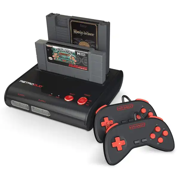 Retro-Bit Retro Duo 2 in 1 Console System - for Original NES\/SNES, & Super Nintendo Games - Black\/Red