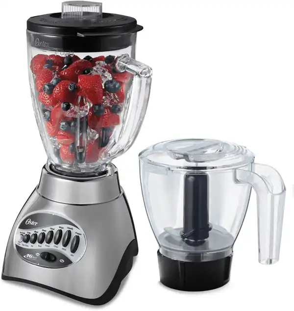  Oster Classic Series 16 Speed Blender with Food Chopper and Glass Jar, Brushed Nickel