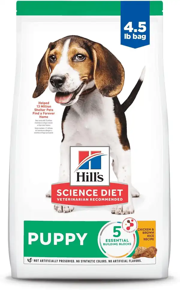  Hill's Science Diet Puppy, Puppy Premium Nutrition, Dry Dog Food, Chicken & Brown Rice, 4.5 lb Bag