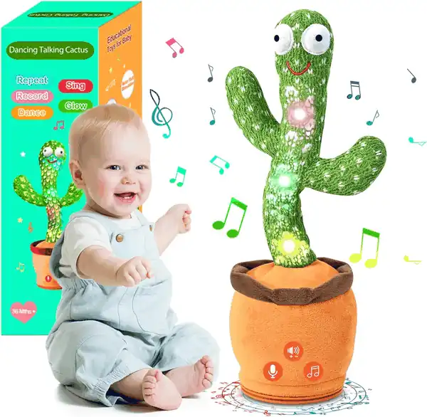  SANJOIN Dancing Talking Cactus Toy for Baby Toddler, Boys Girls Gifts Singing Mimicking Cactus Toy Recording Repeating What You Say Cactus Baby Toy with 120 English Songs