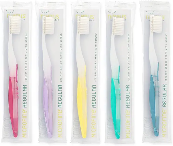 NIMBUS Extra Soft Toothbrushes (Regular Size Head), Periodontist Design Tapered Bristles for Sensitive Teeth & Receding Gums (5 Pack, Colors May Vary)