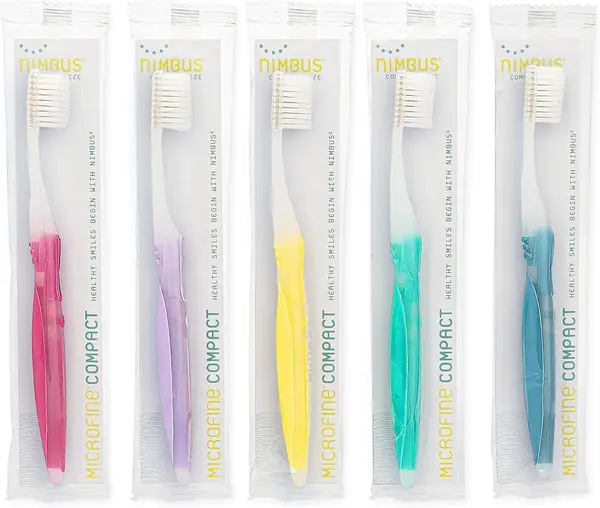 Nimbus Extra Soft Toothbrushes (Compact Size Head) Periodontist Design Tapered Bristles for Sensitive Teeth and Receding Gums, Individually Wrapped Plaque Remover Toothbrush (5 Pack, Colors May Vary)