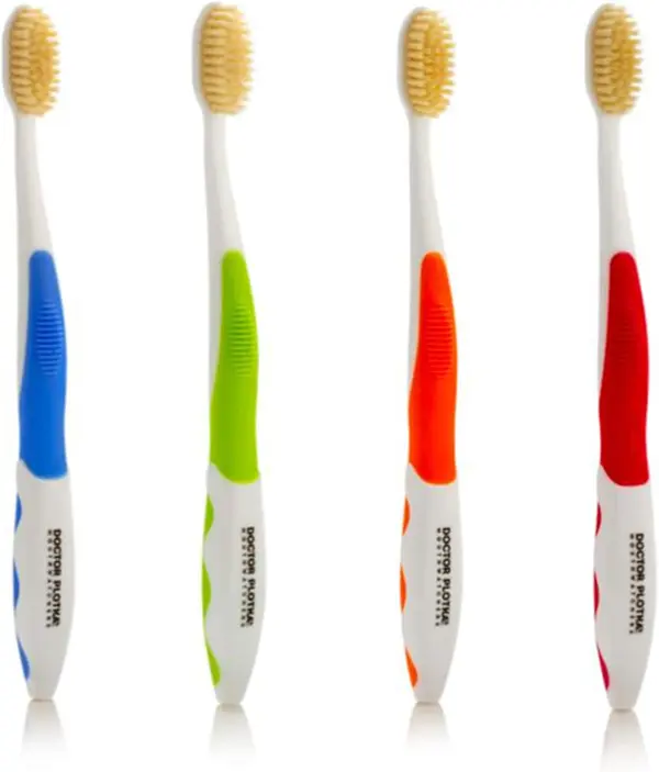 MOUTHWATCHERS Dr Plotkas Extra Soft Bristle Flossing Toothbrush Manual Soft Toothbrush for Adults, Ultra Clean Toothbrush, Good for Sensitive Teeth and Gums, Variety 4 Pack, Colors May Vary