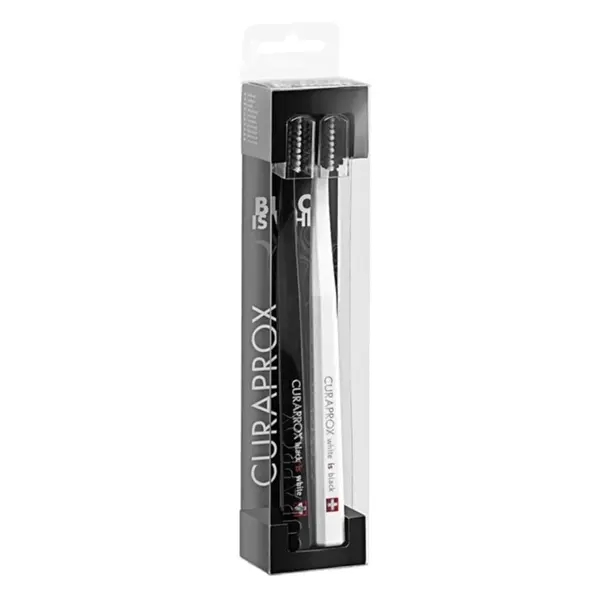 Curaprox Black is White Toothbrush, Black is White Carbon Toothbrush Set, Includes 1 Black Toothbrush & 1 White Toothbrush