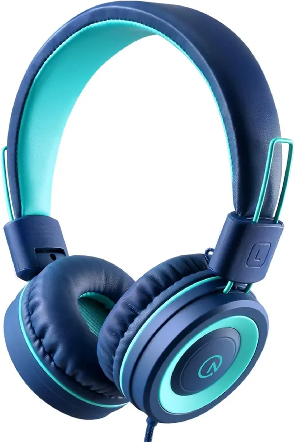 Kids Headphones - noot products K11 Foldable Stereo Tangle-Free 3.5mm Jack Wired Cord On-Ear Headset for Children\/Teens\/Boys\/Girls\/Smartphones\/School\/Kindle\/Airplane Travel\/Plane\/Tablet (Navy\/Teal)