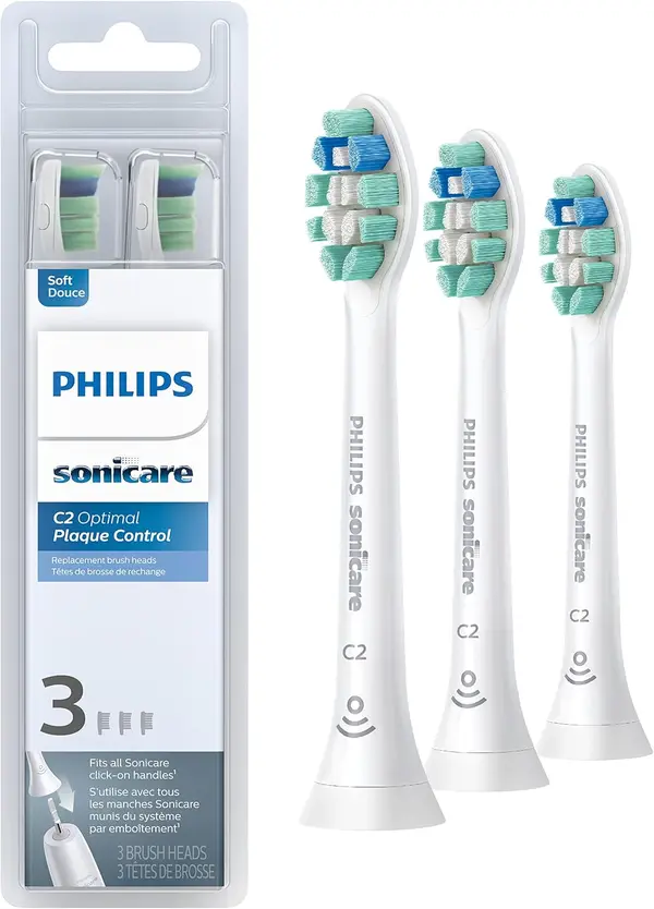 Philips Sonicare Genuine C2 Optimal Plaque Control Toothbrush Heads, 3 Brush Heads, White, HX9023\/65