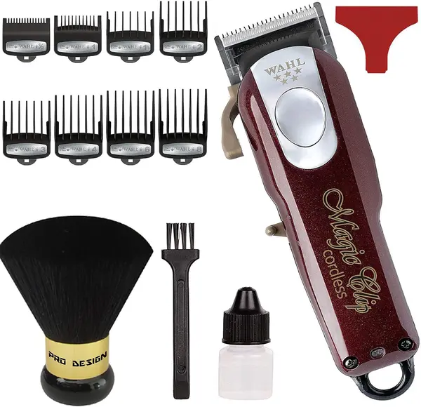 Wahl Professional 5-Star Cord\/Cordless Magic Clip #8148 - Great for Barbers and Stylists - Precision Cordless Fade Clipper Loaded with Features - with Bonus Neck Duster (Burgundy)