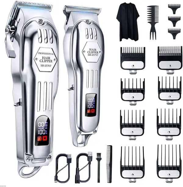 KIKIDO Hair Clippers Professional Cordless for Men, Barber Clippers for Hair Cutting Kit, Wireless LCD Display Hair Trimmers Set, Rechargeable Haircut Machine for Family (Sliver)