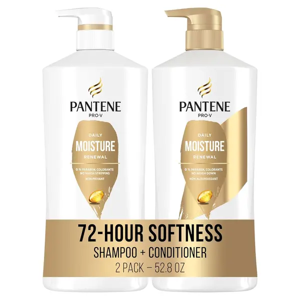 Pantene Shampoo & Conditioner Set, Daily Moisture Renewal with Pro-V Nutrients for Dry, Color-Treated Hair, Long-Lasting Hydration & Nourishment, 27.7 Fl Oz Each, 2-Pack + Miracle Rescue Shot (0.5 Oz)