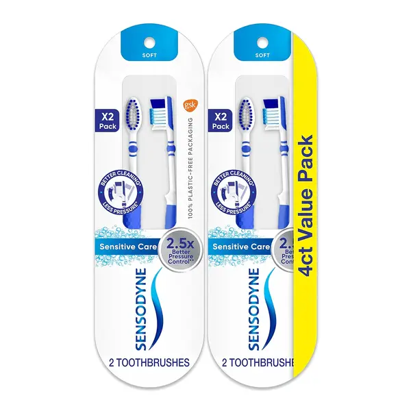 Sensodyne Sensitive Care Soft Toothbrush, Soft Bristle Toothbrush for Adults With Sensitive Teeth - 4 Count