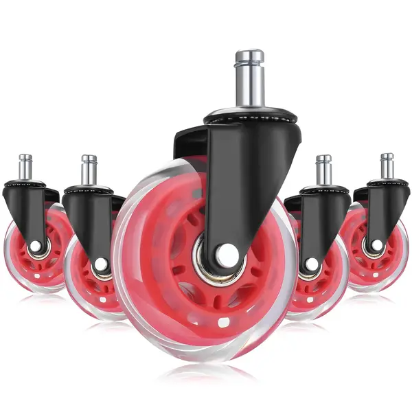 Hivexagon Office Chair Caster Wheels Replacement Set of 5, Heavy Duty Universal Quiet Rolling Casters 3 inch Fit Standard Office Chair for Hardwood Floors, Tiles and Carpet (red)