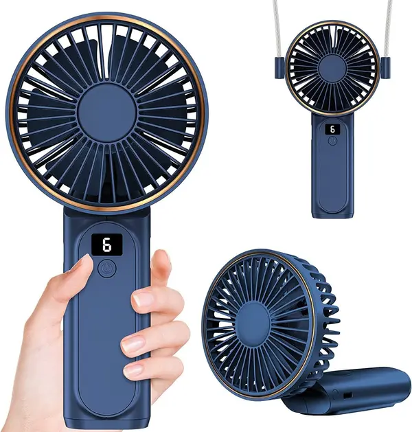 Handheld Fan, Portable Fan, 4000mAh Rechargeable Personal Fan, 180deg Foldable Mini Desk Fan with 6 Wind Speed, LCD Digital Display, Lanyard as Neck Fan, Ultra Quiet, Pocket Size for Indoor Outdoor