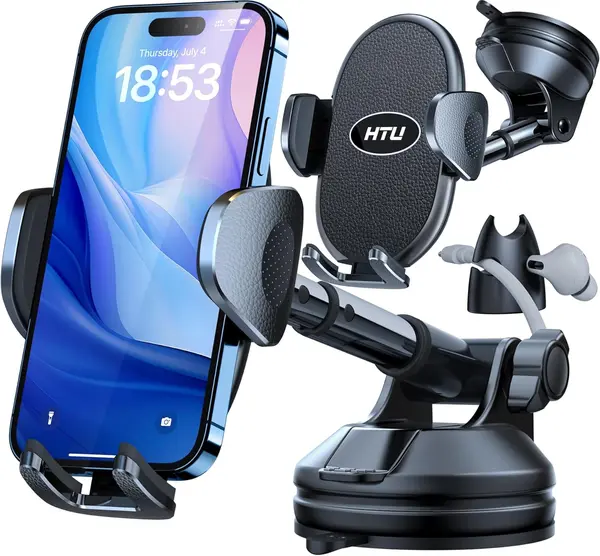 [(Military-Grade Stable Suction)]  Cell Phone Holder for Car,[(Flexible Telescopic Arm)]  360deg Rotatable Stand Dashboard Windshield Cellphone Mount for iPhone 16 15 14 13 12 Samsung Smartphone Truck, Black