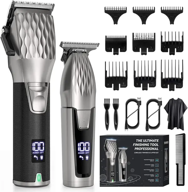 Zaekary Professional Hair Clippers for Men, Professional Barber Clippers and Trimmer Set, Cordless Beard Trimmer Haircut Grooming Kit Gift for Men Women Kids Grey