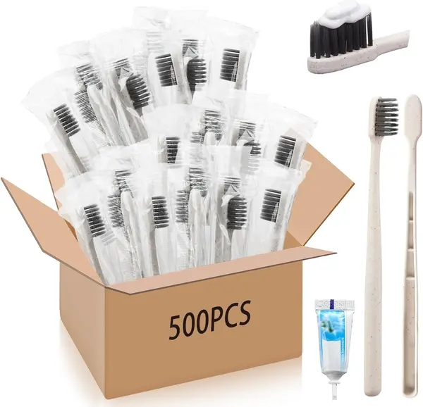 Uiifan 500 Sets Disposable Toothbrushes Bulk with Mini Toothpaste Individually Wrapped Travel Toothbrush Set Soft Bristle Tooth Brushes for Homeless Gifts Travel Hotel Camping Donation