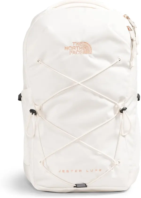 THE NORTH FACE Women's Jester Luxe Everyday Laptop Backpack, Gardenia White\/Burnt Coral Metallic, One Size