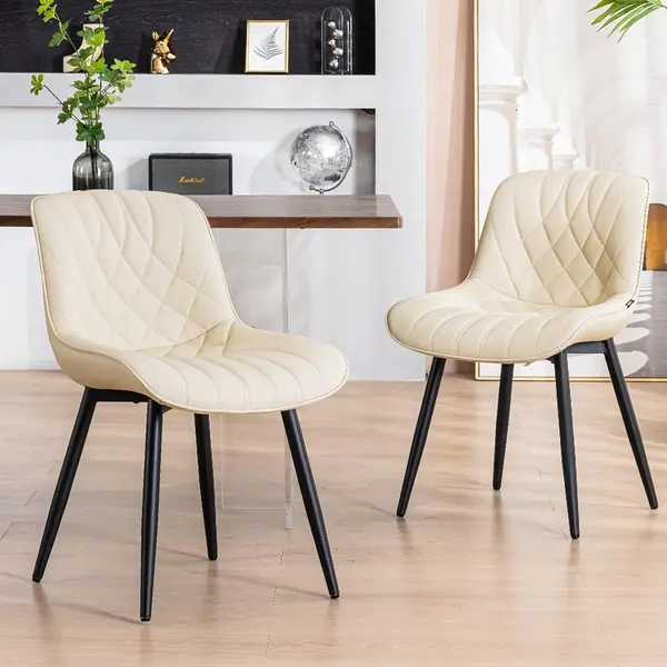 YOUNUOKE Dining Chairs Set of 2 Mid Century Modern Kitchen Chair Comfortable Upholstered Faux Leather Dinner Chairs for Kitchen Dining Room, Beige