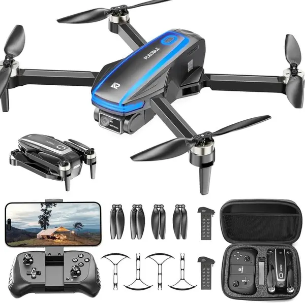 PLEGBLE Drones with Camera for Adults 4K, Mini Drone for Kids Brushless Motor, Toys for Men Boys FPV Foldable RC Drone with Propeller Guards, 2 Batteries, 130degLens, WiFi, Voice Control, Gesture Photo