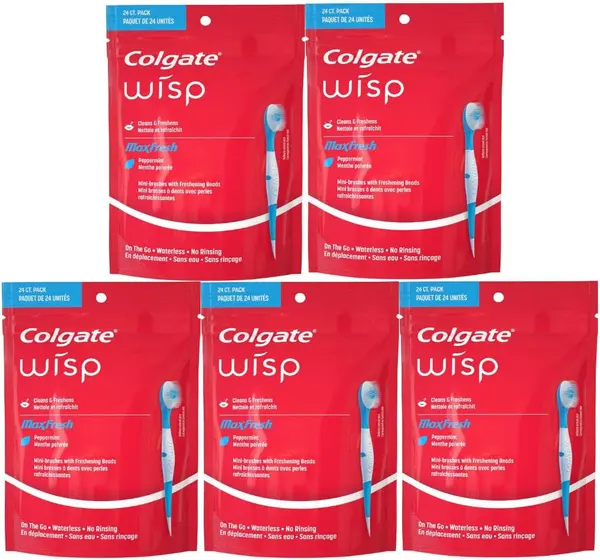 Colgate Max Fresh Wisp Disposable Mini Toothbrush, Peppermint - 24 Count, 5-Pack