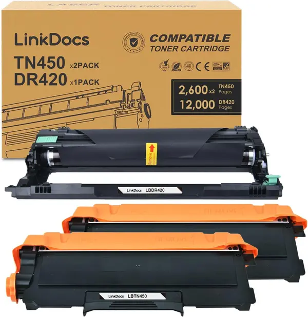 LinkDocs TN450 DR420 Toner Cartridge & Drum Unit Replacements for Brother TN-450 DR-420 to use with Brother FAX-2940 FAX-2840 MFC-7240 HL-2270DW Printer (2 Toner Cartridges 1 Drum Unit, 3 Pack)