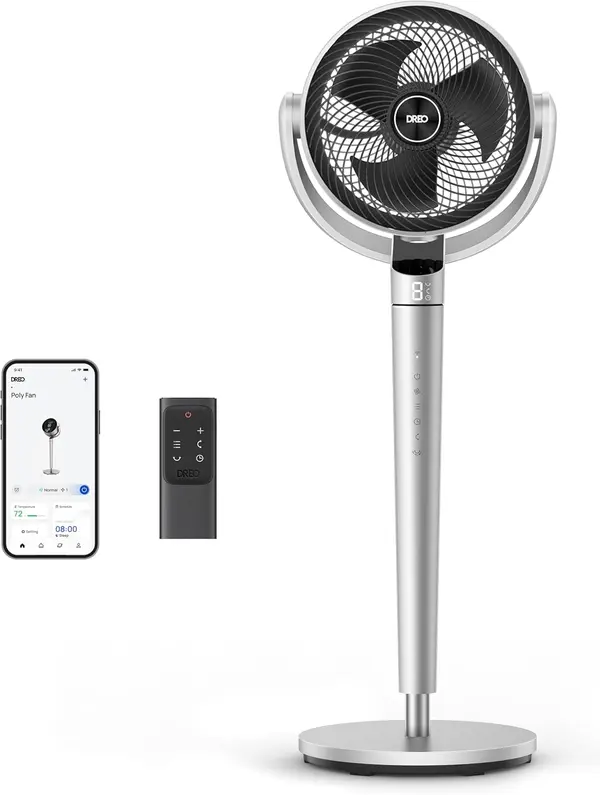 Dreo oscillating fan for bedroom,150deg+120deg Omni-Directional Quiet Floor Fans with Smart Control, 110ft Pedestal Fan with DC Motor, 9 Speeds, 6 Modes, 43'' Inches, 12H Timer, Wi-Fi\/Voice\/Alexa