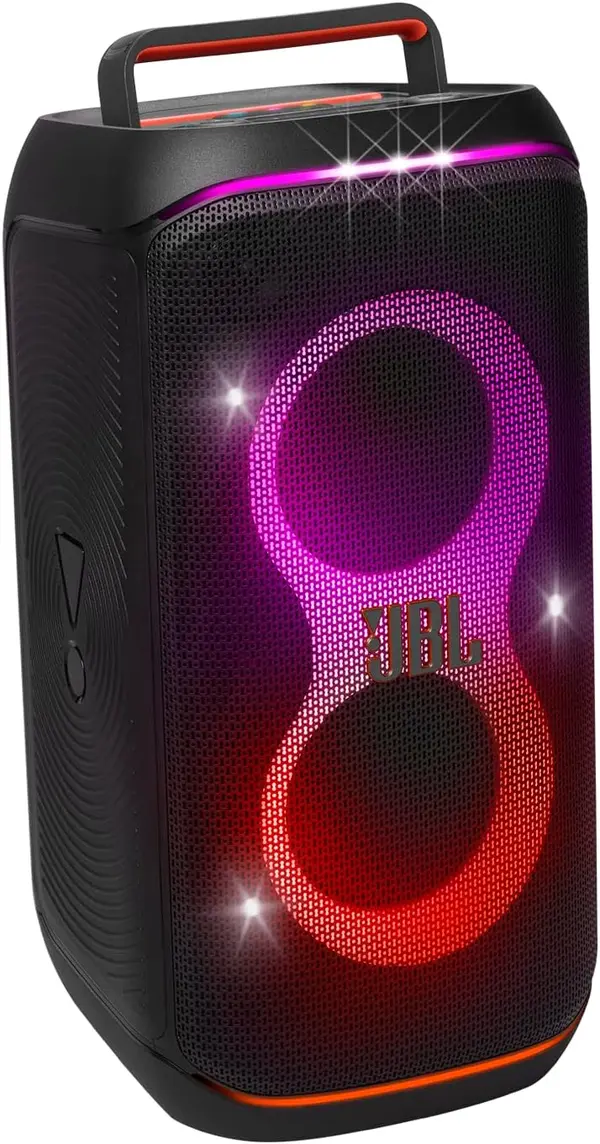 JBL PartyBox Club 120 - Portable Party Speaker with Foldable Handle, Powerful JBL Pro Sound, Futuristic lightshow, Up to 12 Hours of Play time, Splash Proof, Dual Mic & Guitar Inputs (Black)