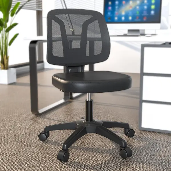 Armless Swivel Mesh Computer Office Desk Chair No Arms Height Adjustable with Lumber Support for Child and Adult