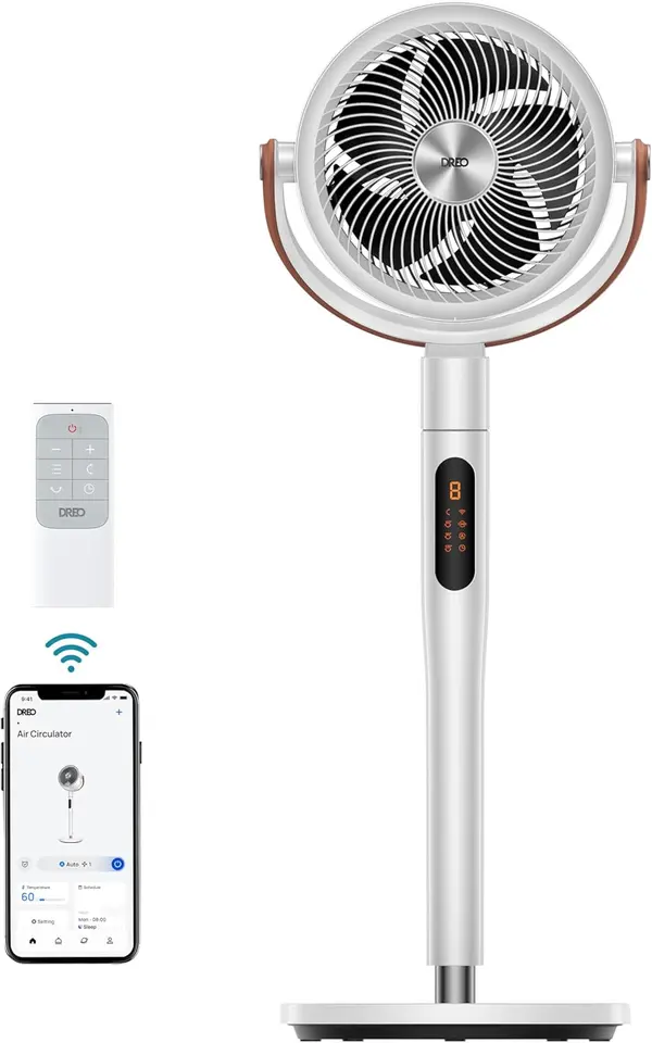 Dreo Fan for Bedroom, 100ft Standing Fan for Home, 120deg+105deg Smart Oscillating Pedestal Fans with Wi-Fi\/Voice Control, DC Motor, 43'' Quiet Fan, 6 Modes, 8 Speeds, Adjustable Height, PolyFan 513S