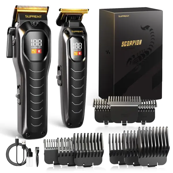 SUPRENT Cordless Hair Clippers for Men - Professional Hair Clippers & Trimmers Set, Wireless Hair Cutting Kit for Family, Rechargeable Hair & Beard Trimmer Set for Men with LED Display