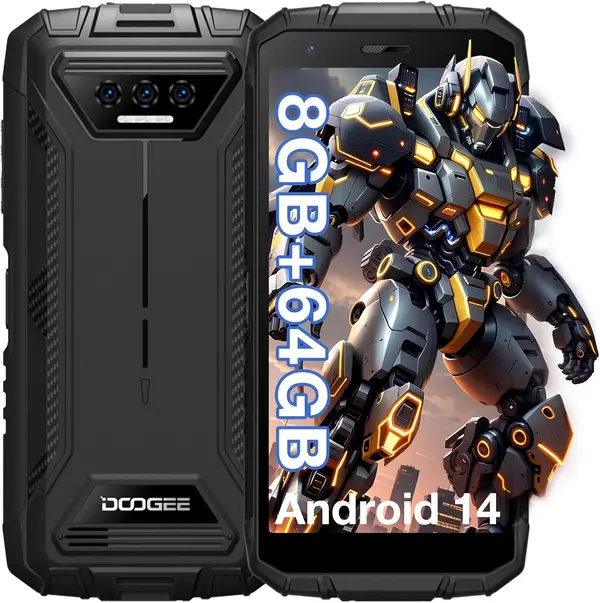 DOOGEE S41T Rugged Smartphone Unlocked 2024,Android 14,6300mAh Battery,8GB+64GB,4G Dual Sim Rugged Phone,13MP Camera,IP68 Waterproof Cell Phone,Face Unlock,NFC T-Mobile,Black