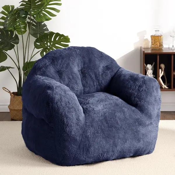 GarveeHome Bean Bag Chair, 39" Beanbag Chair Adult Bean Bag Couch with Filler Included, Kids Bean Bag Chair Soft Cozy Beanbag Couch Sofa with Armrests for Dorm Apartment, Navy