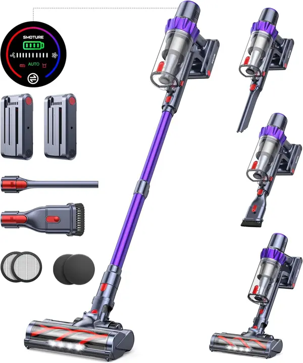 Cordless Vacuum Cleaner, 2 Batteries 110 Mins Runtime Vacuum Cleaners for Home, 40KPA 450W Stick Vacuum with Brushless Motor, Automatically Adjust Suction, Handheld Vacuum for Pet Hair\/Carpet\/Floor