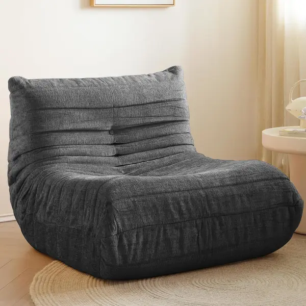 Kaxiti Bean Bag Chairs for Adults, Lazy Floor Sofa with Soft Chenille Fabric, Giant Armless Togo Sofa, Memory Foam Fireside Chair for Livingroom Bedroom Dorm Office, No Assembly Required(Dark Grey)