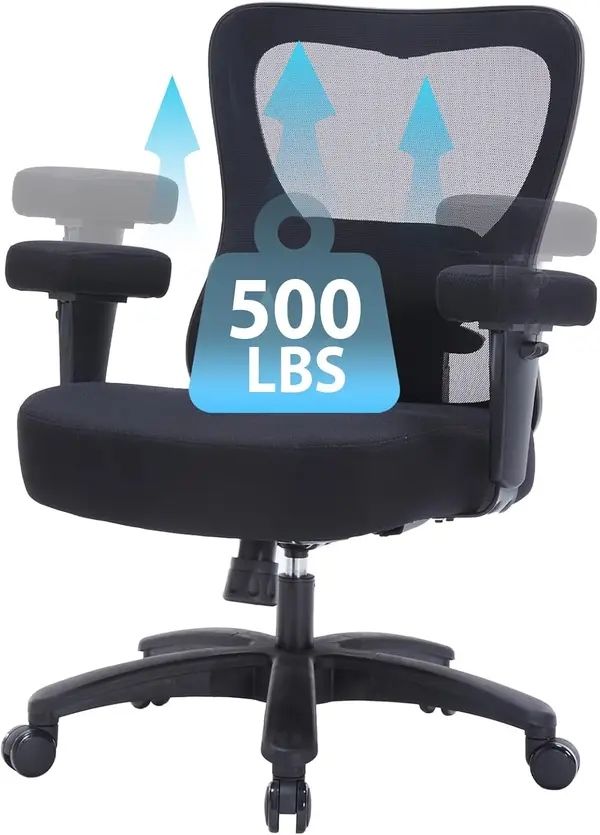 Big and Tall Ergonomic Office Chair 500LBS,Home Office Desk Chair for Heavy People,Mesh Office Chair with Adjustable Arms,High Back Executive Computer Chair with Wide Seat,2D Lumbar Support