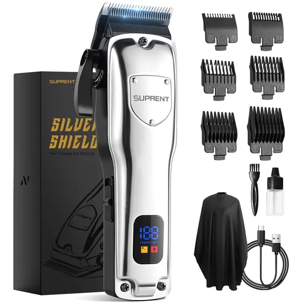 SUPRENT Cordless Hair Clippers for Men Professional Hair Cutting Trimmer with LED Display Trimmer for Barbers & Home Use