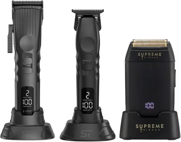 Supreme Trimmer 3-in-1 Barber Bundle | 2Spee Clipper, 2Spee Trimmer & Crunch Foil Shaver | Professional Beard Trimmer Men\u2019s Hair Clipper Kit | (Black)