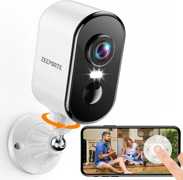 Security Cameras Wireless Outdoor, 2K Pan Rotating 300deg Battery Powered WiFi Camera with AI Motion Detection, Color Night Vision, Spotlight, Siren, 2-Way Talk, Waterproof, SD\/Cloud Storage