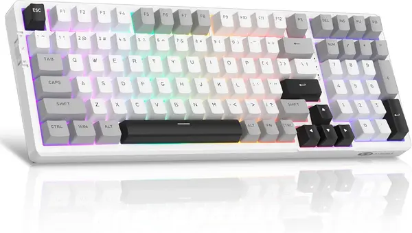 MageGee LIGHT100 Wireless Creamy Keyboard, 96% Gasket Hot Swappable Custom Mechanical Keyboard, Tri-Mode 2.4G\/USB-C\/BT5.0 RGB Backlit Gaming Keyboard for Win\/Mac\/PC, 8000mAh Battery, PBT Keycaps, Grey