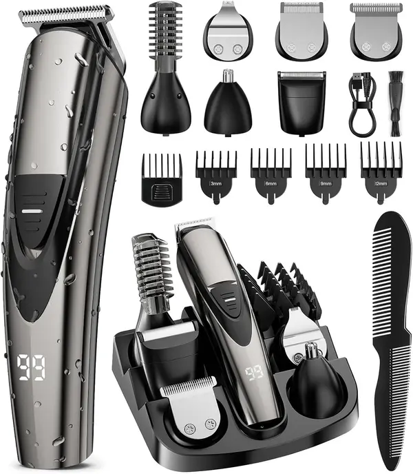 SHPAVVER Beard Trimmer for Men, 17-Pc Set Rechargeable Hair Clippers Kit with Safety Lock,Mens Grooming Kit for Hair Beard Body & Nose,Gifts for Men