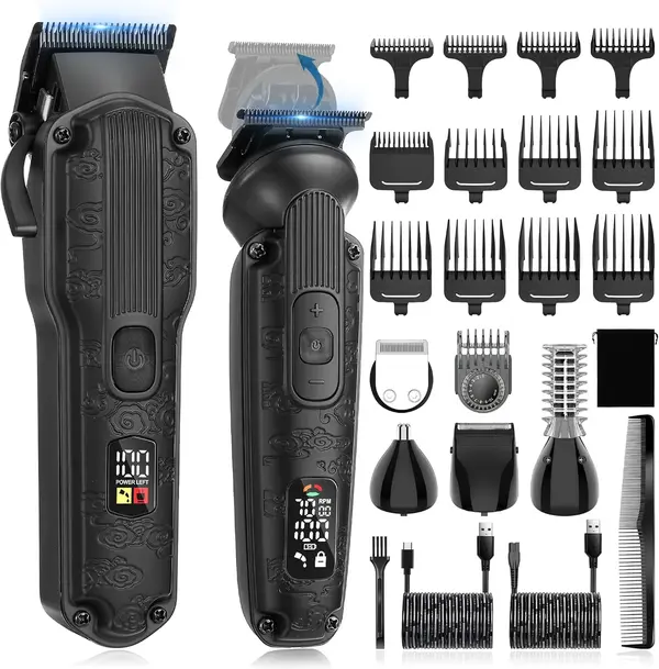 Scttomon Professional Hair Clipper for Men Hair Cutting Kit Men's Beard Trimmer Hair Trimmer Shaver Cordless Barber Clippers and Trimmers Set Black