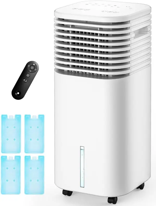 CENSTECH 4-IN-1 Portable Air Conditioners, Evaporative Air Cooler w\/4 Modes & 3 Speeds, 15H Timer for Smart Auto-off, 2-Gal Tank for 20H Cooling,17FT Remote,No Hose Needed,120degOscillating Swamp Cooler