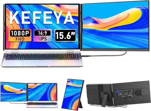 KEFEYA Laptop Screen Extender, 15.6" FHD 1080P IPS Laptop Monitor Extender Detachable, Portable Monitor for Laptops 13-17.3" with Breath Light, Plug n Play for Windows\/Mac\/Android\/Switch\/PS5