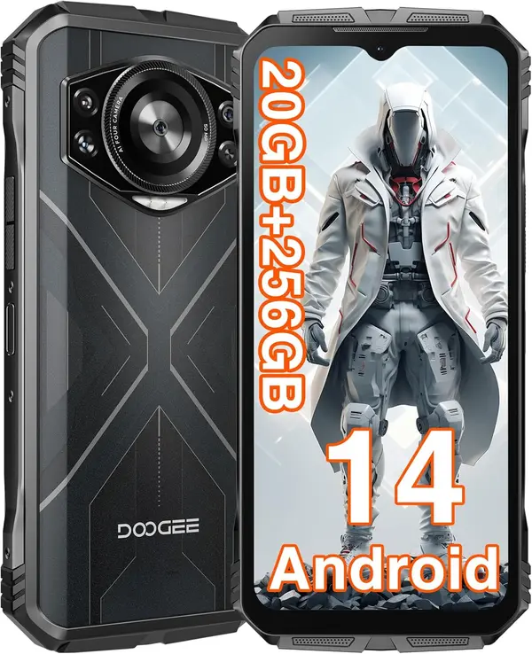 DOOGEE S Cyber Rugged Smartphone Android 14,10800mAh Battery Rugged Phone Unlocked, 50MP AI Camera, 20GB RAM+256 ROM\/1TB, 6.58" FHD+2.4K IPS Waterdrop Phones, 5G WiFi\/Dual SIM\/Anti-Fingerprint-Silver